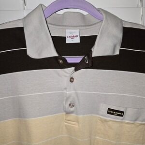 Cumar‎ Italy Mens Polo Shirt Large Brown Yellow Gray  EUC